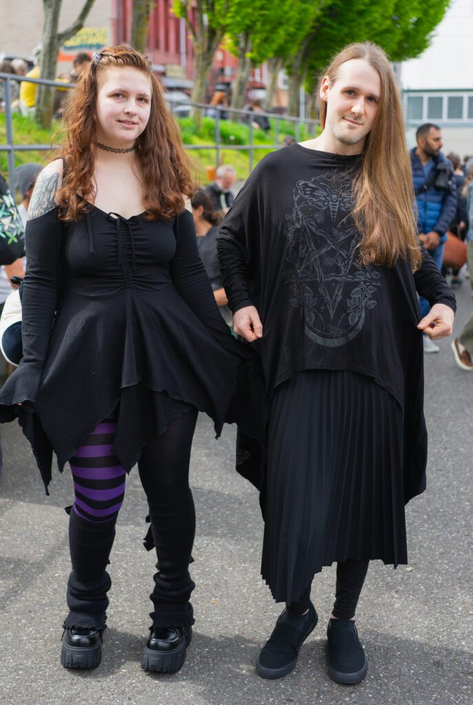 Bellingham resident, Braden Feathers, showcases a flowy, witchy style at the Bellingham Farmers Market.