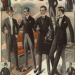 Men in the 1920s wearing morning dress, black tie, and top hats