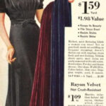 alt text: A black velvet evening gown from the early 1940s illustrating the use of luxurious fabrics in 1940's evening wear.