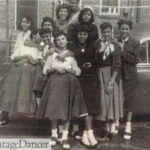 1950s teenagers wearing blouses, felt skirts, saddle shoes and bobby socks