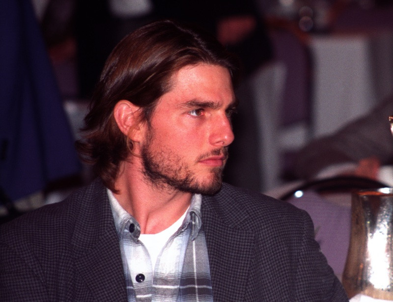 Tom Cruise wears a flannel shirt with a sport coat in 1992.