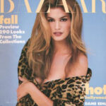 Cindy Crawford in a leopard print coat on the cover of Harper's Bazaar, August 1992.