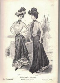 Fashion plate of two Edwardian women wearing large hats and a perfect S-silhouette.