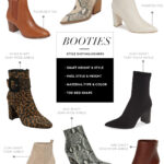 Diverse selection of womens fashion booties including heeled, flat, and various shaft heights