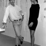 designer Calvin Klein, and Carla Bruni pose for pictures during a preview of Seventh Avenue designers.