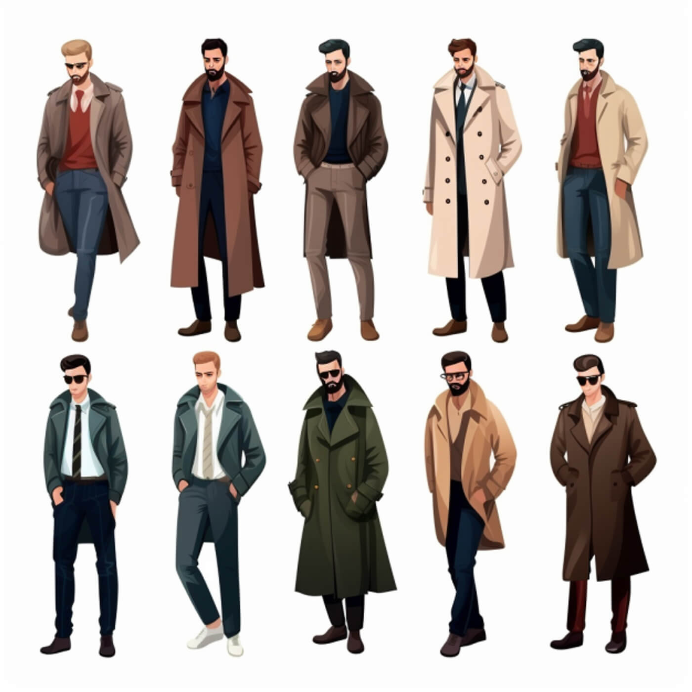 A group of men wearing different types of coats