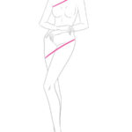 Fashion figure template in front pose with arms bent, ideal for saree drawing, illustrating step one of saree design