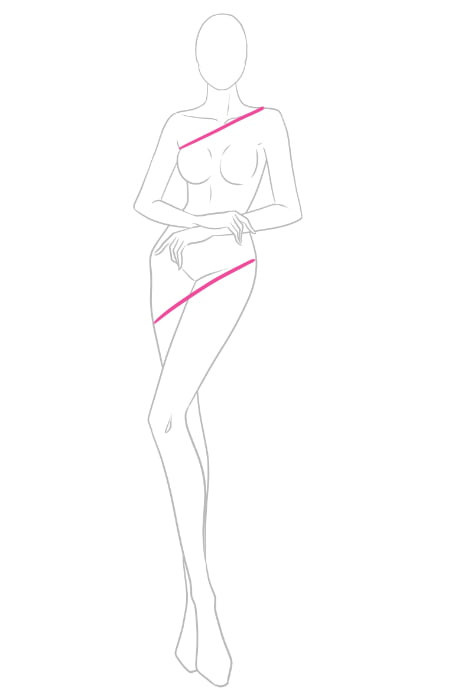 Fashion figure template in front pose with arms bent, ideal for saree drawing, illustrating step one of saree design