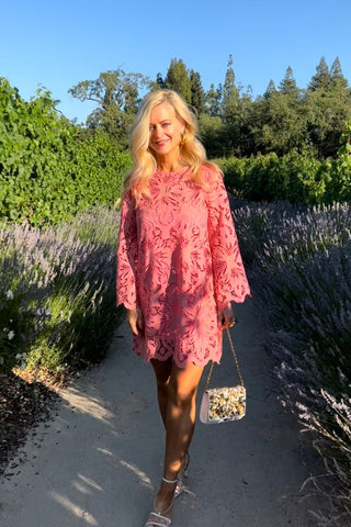 Fashion influencer Renae Olivia wearing a pink mini dress