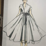 How to draw cascades, flares for fashion design (circular flare and circle skirts) by Laura Volpintesta using Brush tip watercolor marker by Tombow. Stella Jean dress.