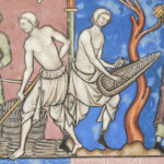 Medieval peasant farmers working in their braies.