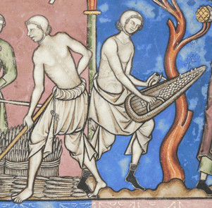 Medieval peasant farmers working in their braies.