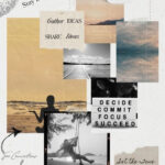 Moodboard example showcasing various elements like textures, colors and inspirational quotes.