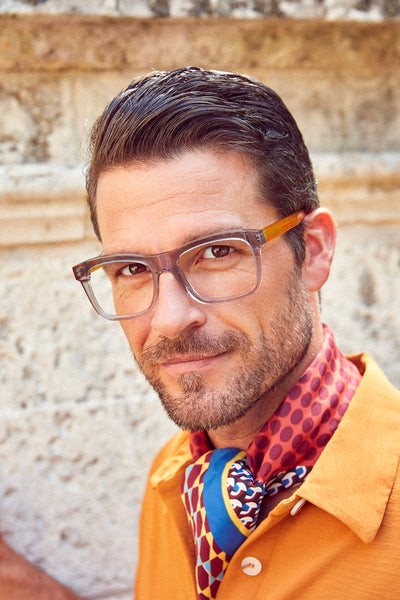 men wearing clear rectangular eyeglasses