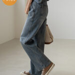 Stylish wide-leg denim pants, a popular Korean fashion item, perfect for casual and trendy looks.