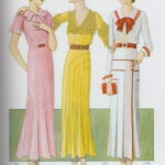 Three afternoon dresses from 1931, showcasing typical styles of 1930s fashion for ladies.