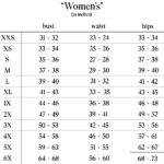 Women's size chart with measurements in inches for a fashion brand.