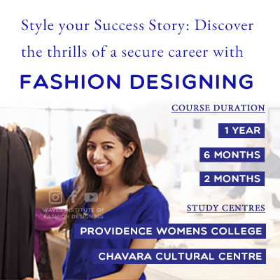 Banner showcasing Waves Institute of Fashion Designing in Calicut, a leading fashion design school for women.