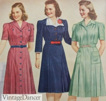 1942 contrasting belts on dresses matched other details such as buttons