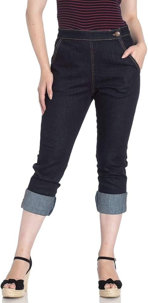 1950s Pants: Cigarette, Capri, Jeans Fashion History Hell Bunny Charlie Denim Jeans 50s Vintage Retro Capri Trousers 3/4 Pedal Pushers AT vintagedancer.com