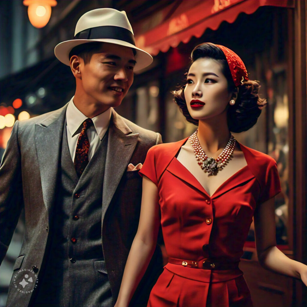 Man wearing retro glamour fashion with high-waisted trousers and a blazer