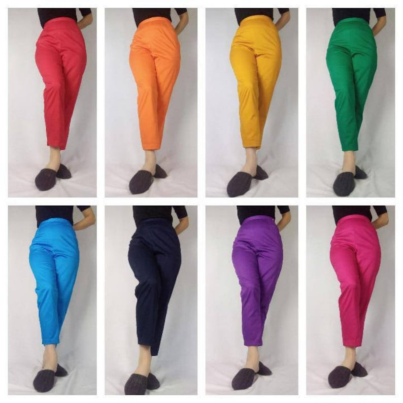 1950s Pants: Cigarette, Capri, Jeans Fashion History 1950s style cigarette pants true vintage fit. Made to order. Lots of colours!! .10 AT vintagedancer.com