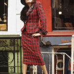 70s fashion - plaid skirt suit