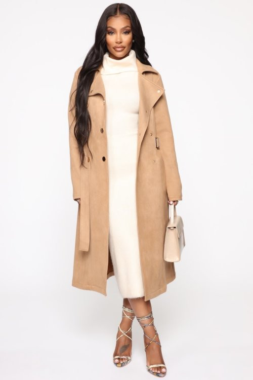 Camel Suede Trench Coat