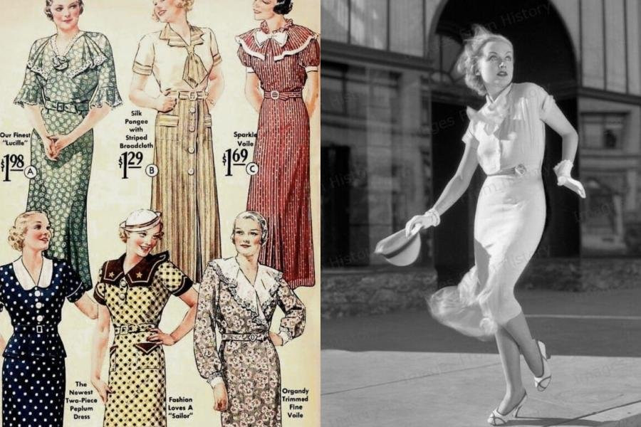 A display of 1930s menswear, showcasing tailored suits, hats, and elegant accessories