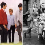 A group of young men dressed in classic mod style, featuring sharp suits, slim ties, and Chelsea boots, capturing the essence of 1960s Mod fashion and its impact on menswear.