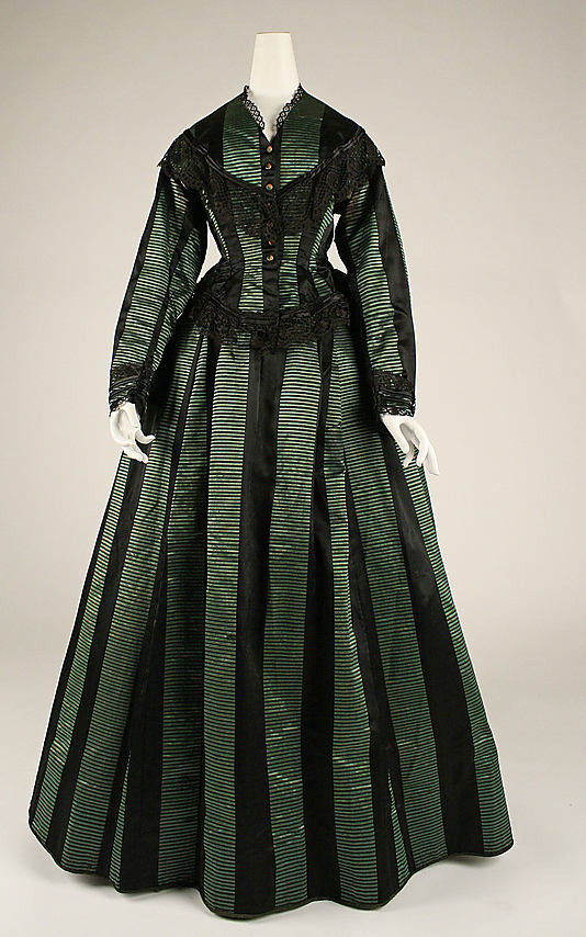American Silk Dress, circa 1870, showcases the historical elegance that inspires Victorian Gothic fashion.