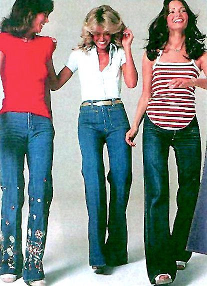 Men in a variety of outfits, showcasing the differences between the 60s and 70s fashion trends, with mod suits, bright colors, and slim silhouettes representing the 60s, and bohemian styles, denim, earth tones, and flared trousers representing the 70s.