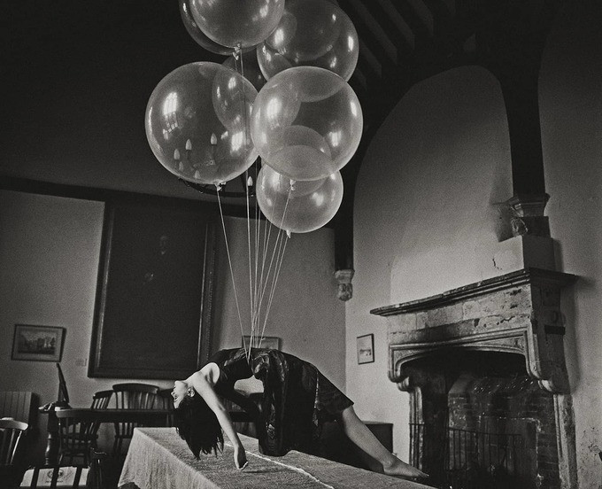 Ofelea and the Flying Balloons by Vikram Kushwah, showcasing his blend of Baroque and modern art in surrealist snapshots