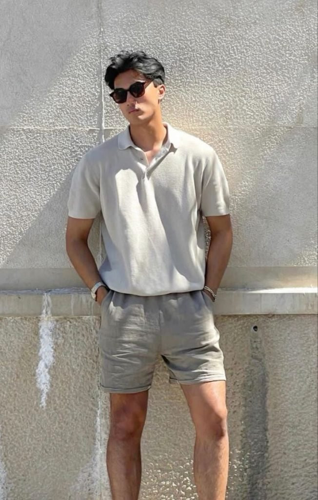 Men modeling clean aesthetic summer fashion