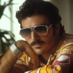 80s fashion guy in sunglasses and bold pattenred shirt