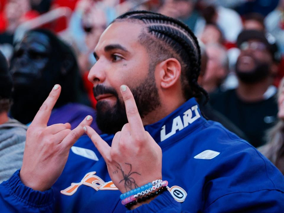 Drake attends a game between the Houston Rockets and the Cleveland Cavaliers at Toyota Center on March 16, 2024. (Getty Images)