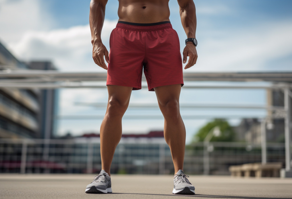 Athletic man in tailored shorts, showcasing a flattering fit