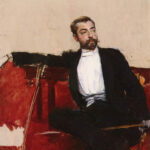 Painter John Singer Sargent is depicted in a portrait from 1890, showcasing the era's preference for formal evening dress.