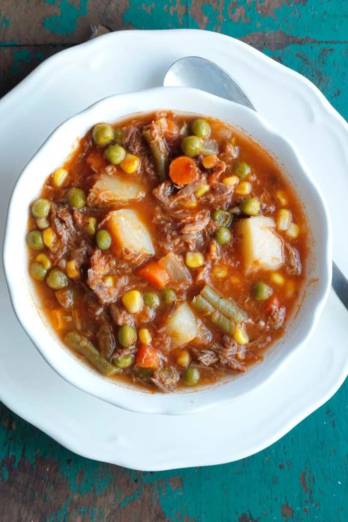 Slow Cooker Beef Soup with Tender Beef Chunks