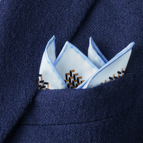 Beige Geometric Squares Silk Pocket Square