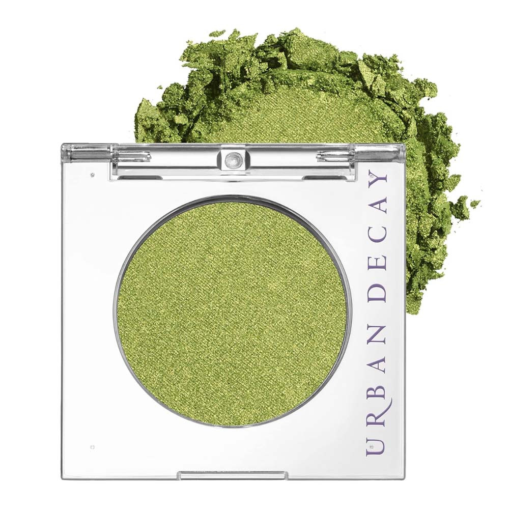 Green eyeshadow palette and brush for brat summer makeup