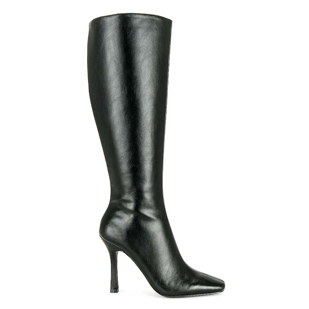 Black leather heel boots for brat summer fashion