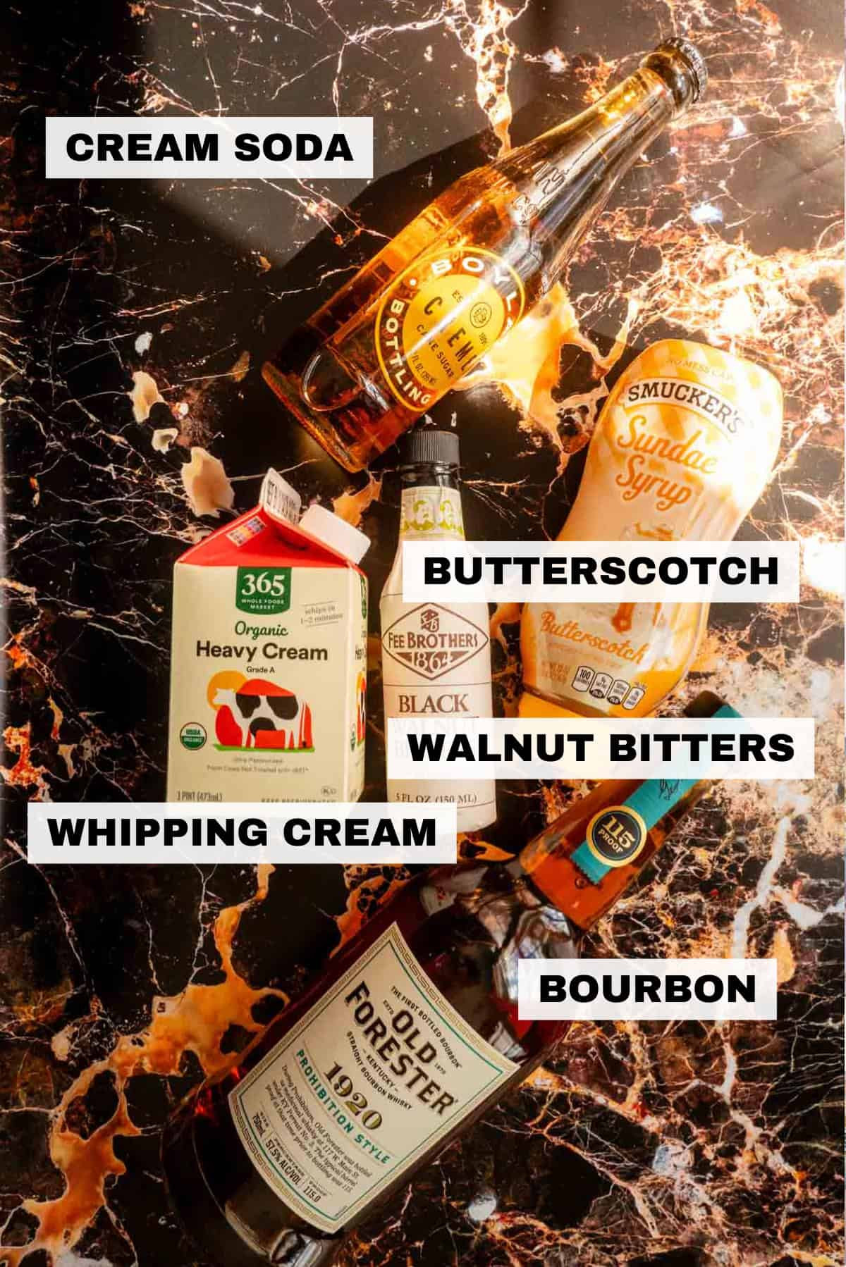 Ingredients for the butterbeer old fashioned