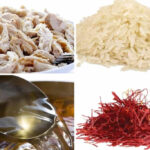 Chicken, rice, stock, and saffron
