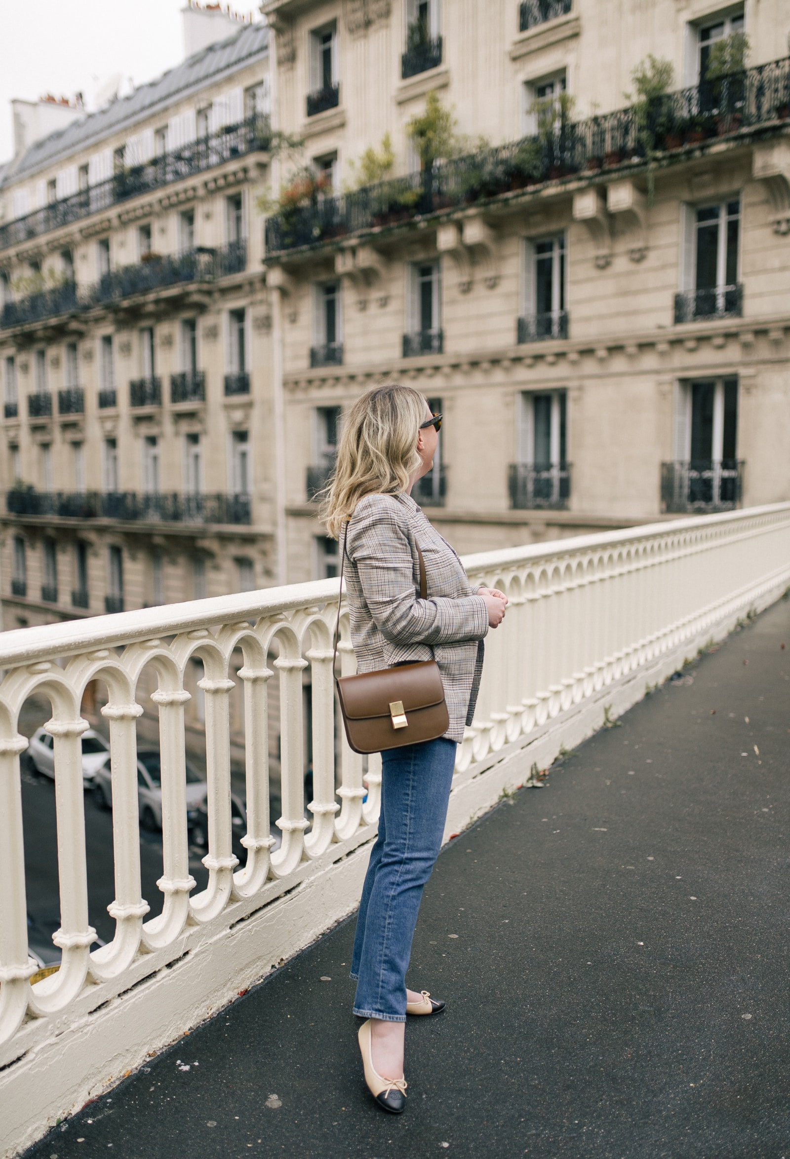 What to Wear to Paris in Winter I Veronica Beard Plaid Blazer with Celine Box Bag