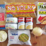 Essential Ingredients like chicken, cream of chicken soup, vegetables, cheese and noodles.
