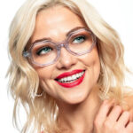 Woman wearing Ellis eyeglasses with a sleek square frame design, stylish minimalist glasses for everyday wear, modern women’s eyewear with a classic twist