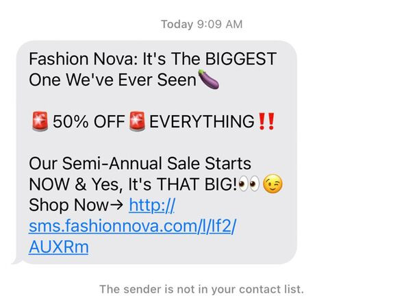 Fashion Nova Text Message