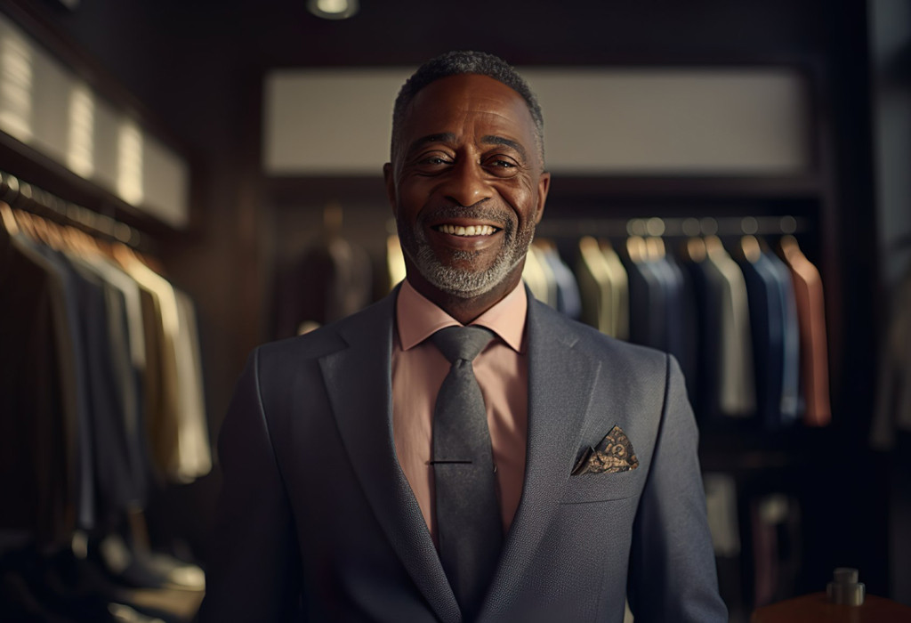 Man trying on clothes to find the right fit