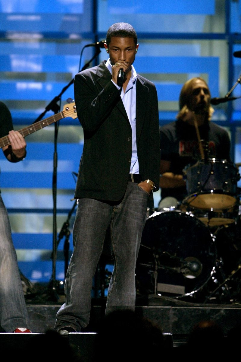 Pharrell Williams iconic look performing at the GQ Men of the Year Awards in 2003